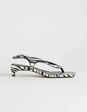 Topshop Sunshine toe thong mid heel sandal in zebra hair on real leather