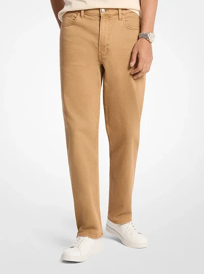 Michael Kors Mens Finn Straight-Fit Stretch Denim Jeans, DARK CAMEL