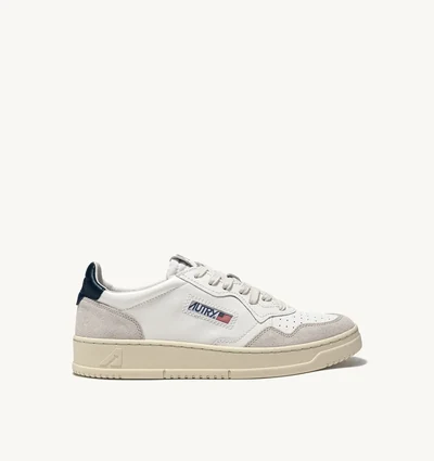 Autry Medalist Low Sneakers In White And Blue Leather And Beige Suede