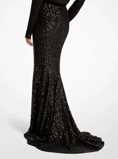 Michael Kors Collection Sequin Embroidered Stretch Fishtail Skirt, Black