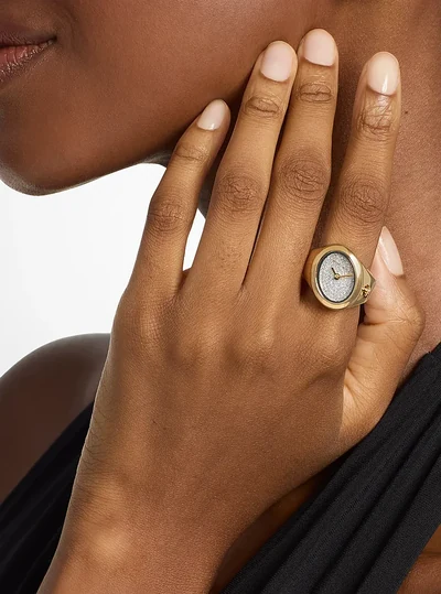 Michael Kors Maude Pavé Gold-Tone Ring Watch