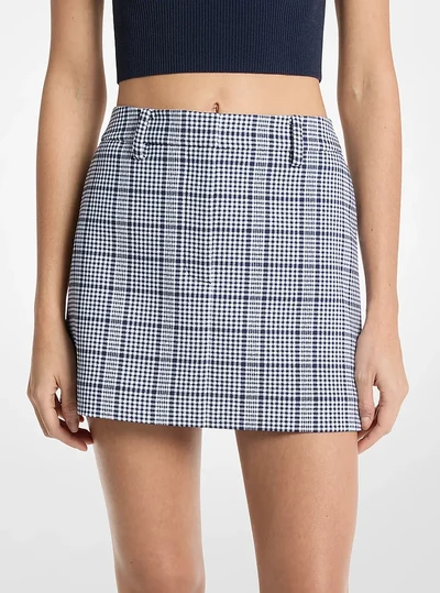MICHAEL Michael Kors Plaid Stretch Crepe Trouser Mini Skirt, MIDNIGHTBLUE