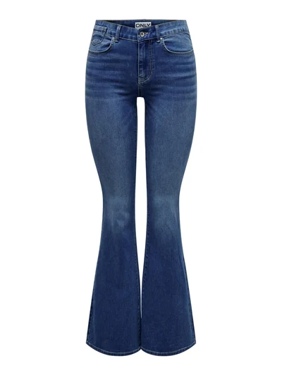 ONLY ONLREESE Mid waist Flared Fit Jeans, light medium blue denim