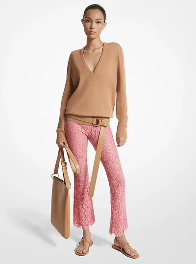 Michael Kors Collection Hand-Embroidered Sequin Floral Lace Cropped Pants, GERANIUM
