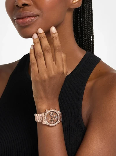 Michael Kors Lexington Pavé Rose Gold-Tone Watch, ROSE GOLD