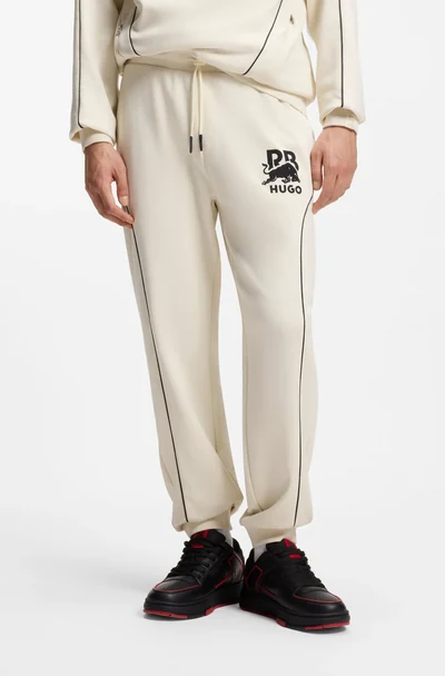 Hugo Boss HUGO HUGO x RB stretch-cotton tracksuit bottoms with bull motif, Natural