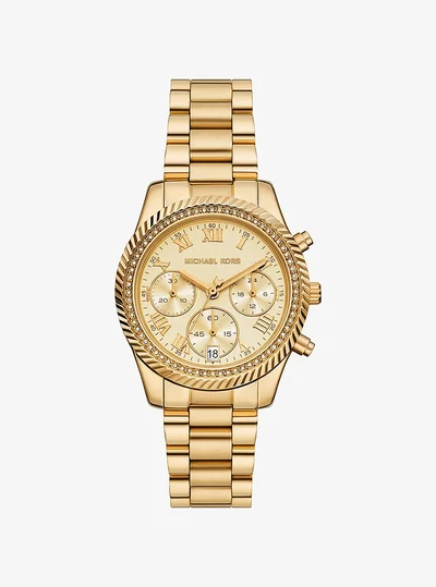 Michael Kors Mini Lexington Pavé Gold-Tone Watch, GOLD