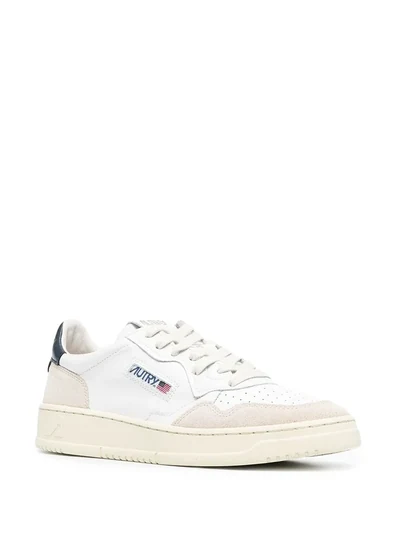 Autry Medalist Low Sneakers In White And Blue Leather And Beige Suede