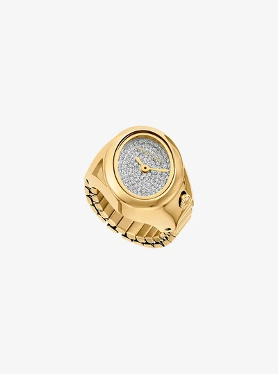 Michael Kors Maude Pavé Gold-Tone Ring Watch