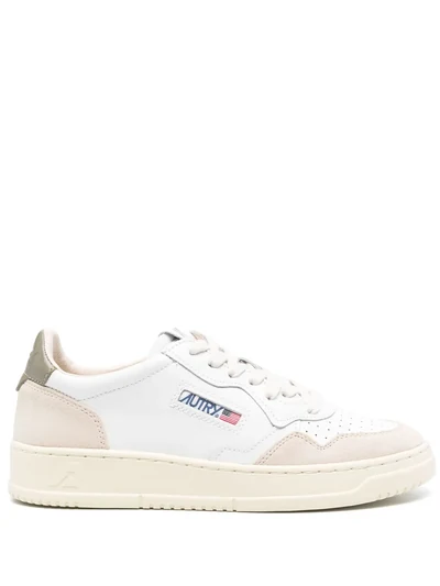 Autry Medalist Low Sneakers In White And Blue Leather And Beige Suede