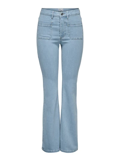 ONLY TALL ONLWAUW High waist Flared Fit Jeans, Light Blue Denim