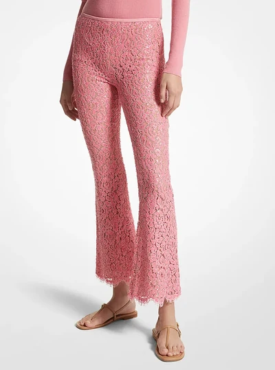 Michael Kors Collection Hand-Embroidered Sequin Floral Lace Cropped Pants, GERANIUM
