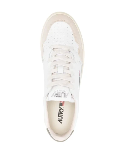Autry Medalist Low Sneakers In White And Blue Leather And Beige Suede