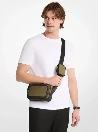 Michael Kors Mens Brooklyn Nylon Camera Bag with Pouch, LODEN