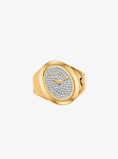 Michael Kors Maude Pavé Gold-Tone Ring Watch