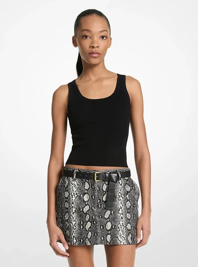 MICHAEL Michael Kors Snake Embossed Leather Mini Skirt, SOFT ECRU