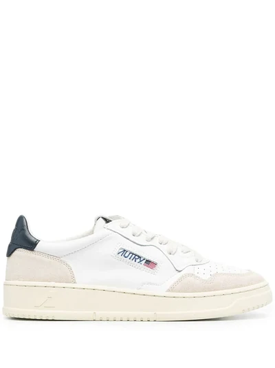 Autry Medalist Low Sneakers In White And Blue Leather And Beige Suede