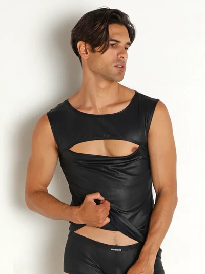 Manstore Shimmer Cutout Tank Black