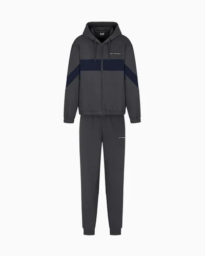 EA7 Athletic Colour Block cotton-blend tracksuit, Grey