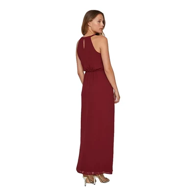 VILA Milina Halter Maxi sleeveless long dress, Cabernet