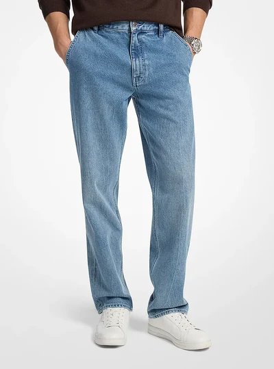 Michael Kors Mens Finn Straight-Leg Stretch Denim Jeans, BLUESKY WASH