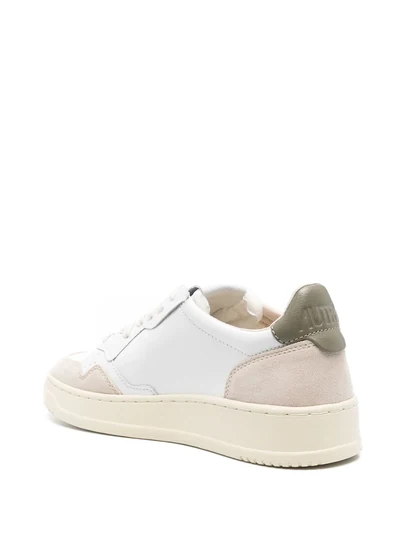 Autry Medalist Low Sneakers In White And Blue Leather And Beige Suede
