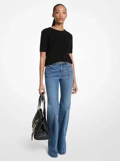 MICHAEL Michael Kors Stretch Cotton Belted Flared Jeans, DUSK BLUE WASH
