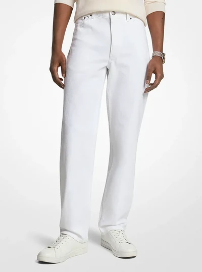 Michael Kors Mens Finn Straight-Leg Stretch Denim Jeans, White