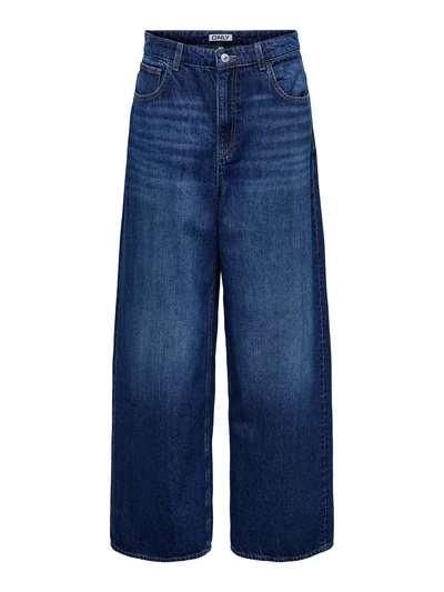 ONLY PETITE ONLPAULINA High waist Baggy Fit Jeans, Dark Blue Denim