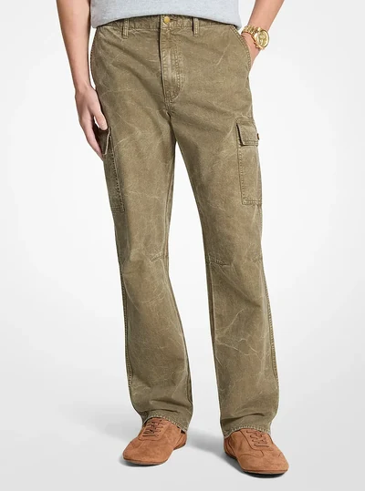 Michael Kors Mens Garment-Dyed Denim Cargo Pants, SAFARI GREEN