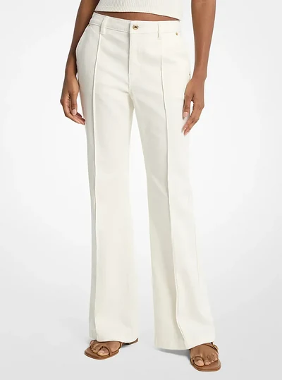 Michael Kors Outlet Pintuck Bootcut Stretch Denim Jeans, BONE
