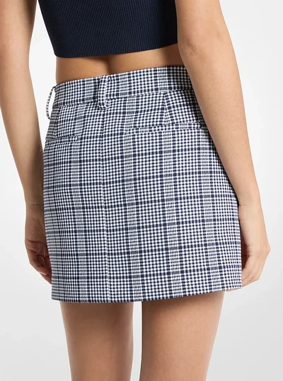 MICHAEL Michael Kors Plaid Stretch Crepe Trouser Mini Skirt, MIDNIGHTBLUE
