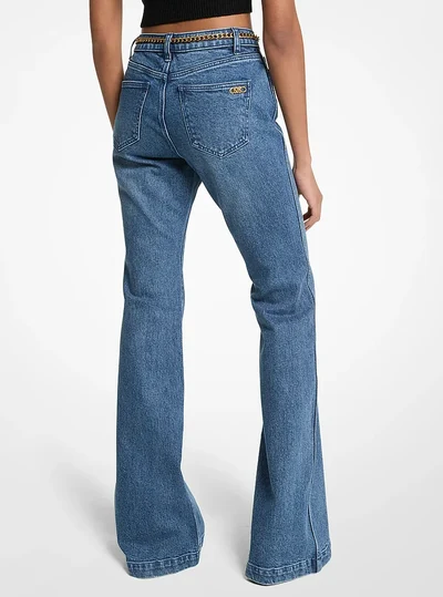MICHAEL Michael Kors Stretch Cotton Belted Flared Jeans, DUSK BLUE WASH