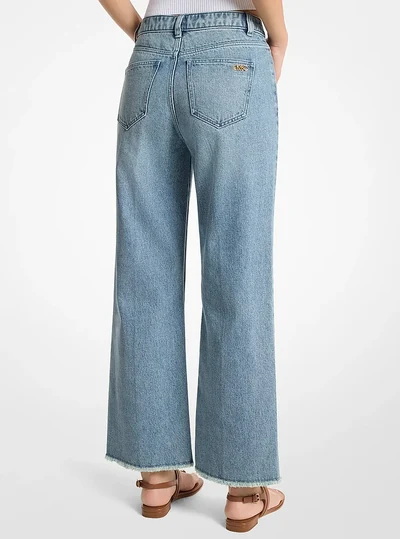 MICHAEL Michael Kors Eloise Frayed Denim Cropped Wide-Leg Jeans, HORIZONWASH