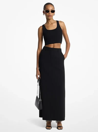 MICHAEL Michael Kors Textured Crepe Trouser Maxi Skirt, Black