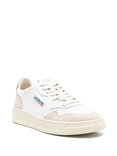 Autry Medalist Low Sneakers In White And Blue Leather And Beige Suede