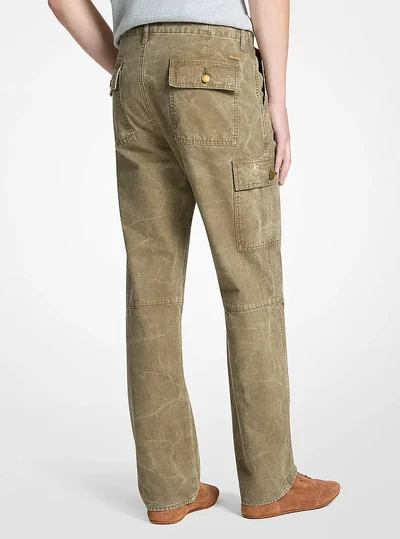 Michael Kors Mens Garment-Dyed Denim Cargo Pants, SAFARI GREEN